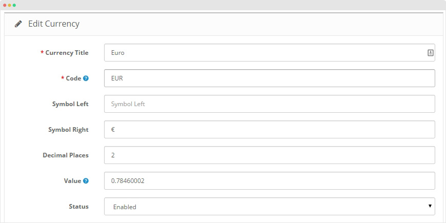 Currency setting