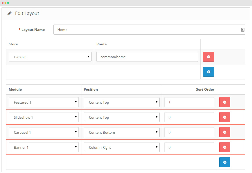 Assign modules to layout