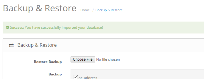Cart  2 Successful Database Restore